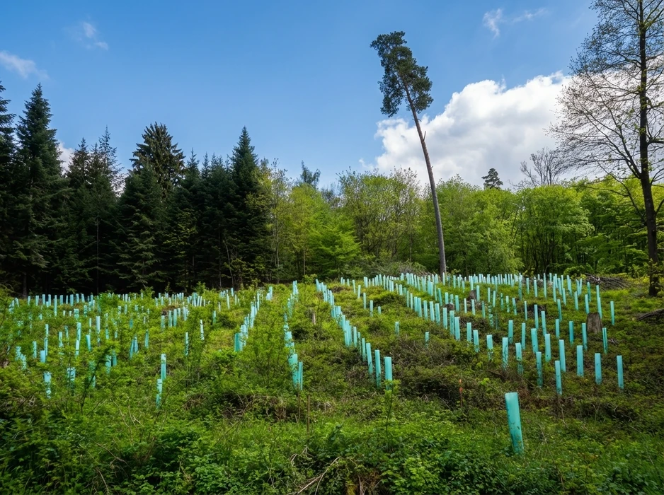 Scène extérieure d'élagage professionnel dans un environnement arboré